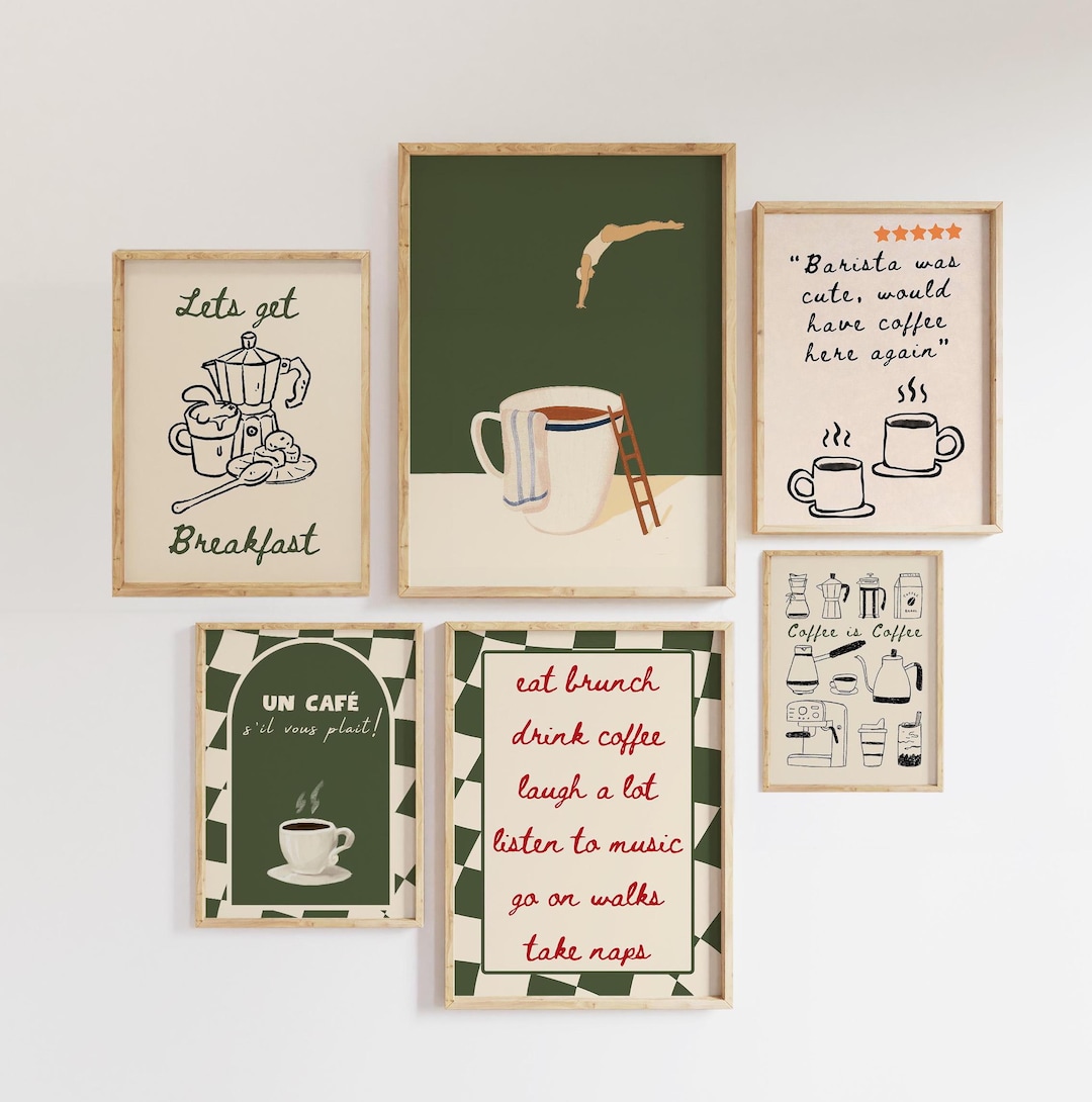 set of 6 kitchen prints coffee print set kitchen art... Coffee Art Print Set of 6: Trendy Kitchen Gallery Wall (digital File ...