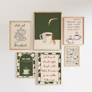 Set di 6 stampe di caffè, poster Coffee Diver, idea regalo per gli amanti del caffè, poster Barista Was Cute, set di pareti per gallerie da cucina alla moda - file digitale