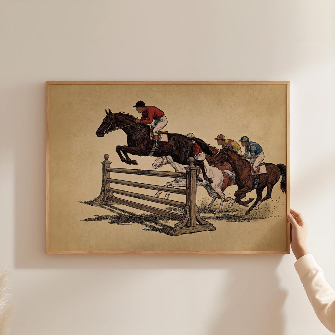 Vintage Horse Racing Poster - Retro Equestrian Steeplechase Print ...