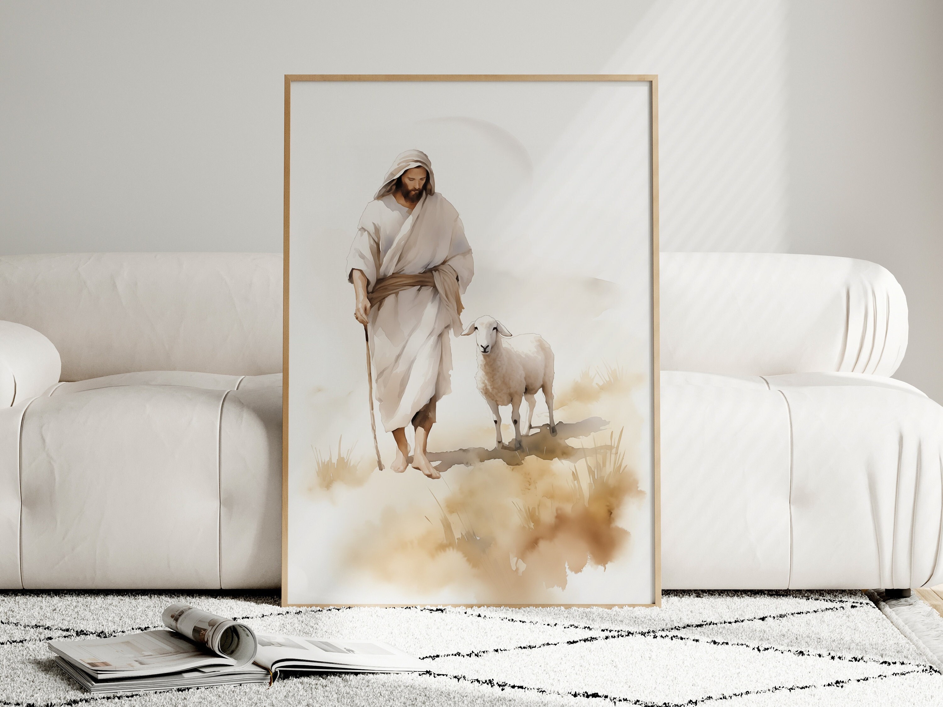 Parable of the Lost Sheep Poster by Wallency - Watercolor Wall Art