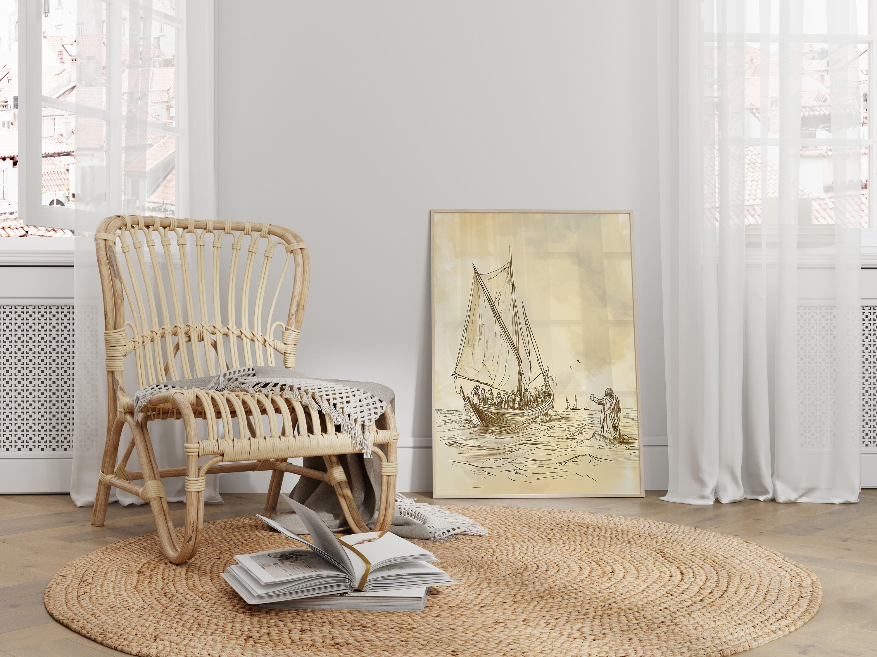 Jesus Walking on Water Poster by Wallency Sketch Drawing Art, Christian