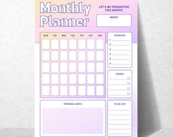 Monthly Planner Printable To Do List | Minimal Monthly Schedule | Monthly Organizer | Monthly Agenda | A4/A5/Letter/Classic