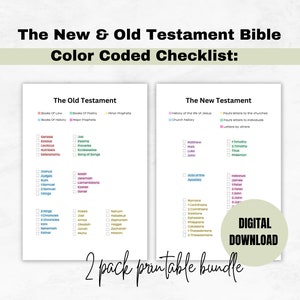 Bible Reading Checklist Tracker Printable, Color Coded Checklist Reading Log, Daily Bible Study Planner Checklist, Christian Printable Pages