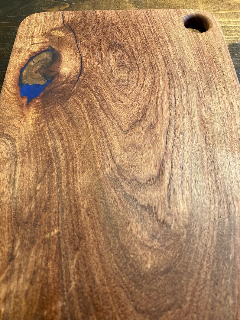 Mesquite Wood Royal Blue Epoxy Cutting Board Handmade, Cheese Board