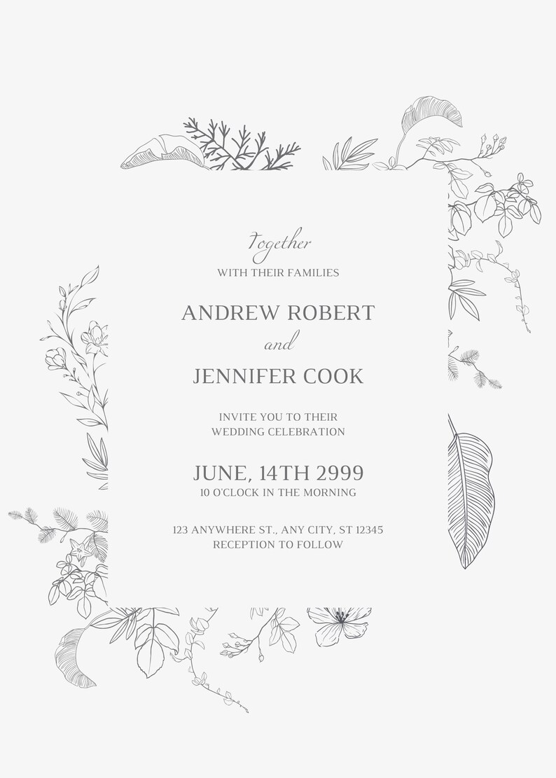 Wedding Invitation Printable Party Invitation Customizable Invite