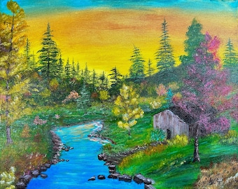 Original Acrylic Painting on Canvas - Cabin Colors - 16 x 20 inches