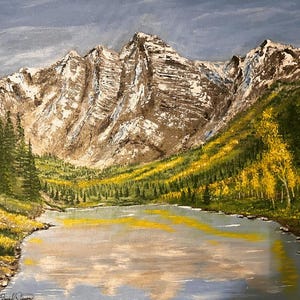 Original Acrylic Painting on Canvas - Maroon Bells - 16 x 20 inches