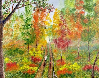 Dipinto acrilico originale su tela - Passeggiata autunnale con un caro amico - 20 x 16 pollici