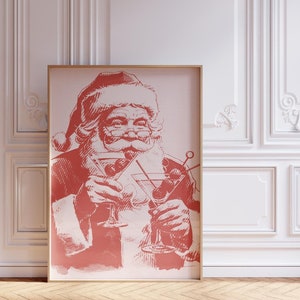 Vintage Santa Martini Boże Narodzenie Drukuj Bar Cart Wall Art Koktajl Sezonowy Malarstwo Modny Wystrój Domu Świąteczne Na zdrowie Prezent dla Przyjaciela Uroczy