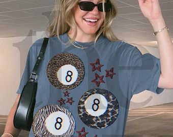 Y2K 8 Ball PNG, Grunge Animal Print Pool Ball Graphic, Retro Stars T Shirt Design, Trendy Streetwear Clipart, Transparent Sublimation File