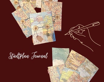City Map Journal | Design Paper | Junk Journal | Vintage Notebook | Writing | Bound | Creative | A5 | Coffee-colored paper