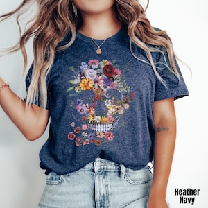 Bloom Skull Shirt, Floral Skull Shirt, Halloween 2023 Shirt, Floral Skull Boho Graphic Tee, Womens Fall Shirt, Flower Skull Skeleton Tee