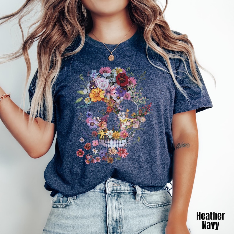 Bloom Skull Shirt, Floral Skull Shirt, Halloween 2023 Shirt, Floral Skull Boho Graphic Tee, Womens Fall Shirt, Flower Skull Skeleton Tee