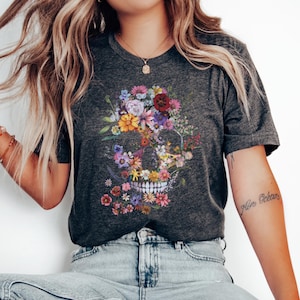 Bloom Skull Shirt, Halloween Shirt, Floral Skull Boho Graphic Tee, Womens Fall Shirt, Flower Skull Skeleton TShirt, Skeleton Blooms, Floral Skull Hoodie, Halloween Skull Sweatshirt, Flower Skull Tee, Halloween Gift, Gift for Mom, Dark Academia