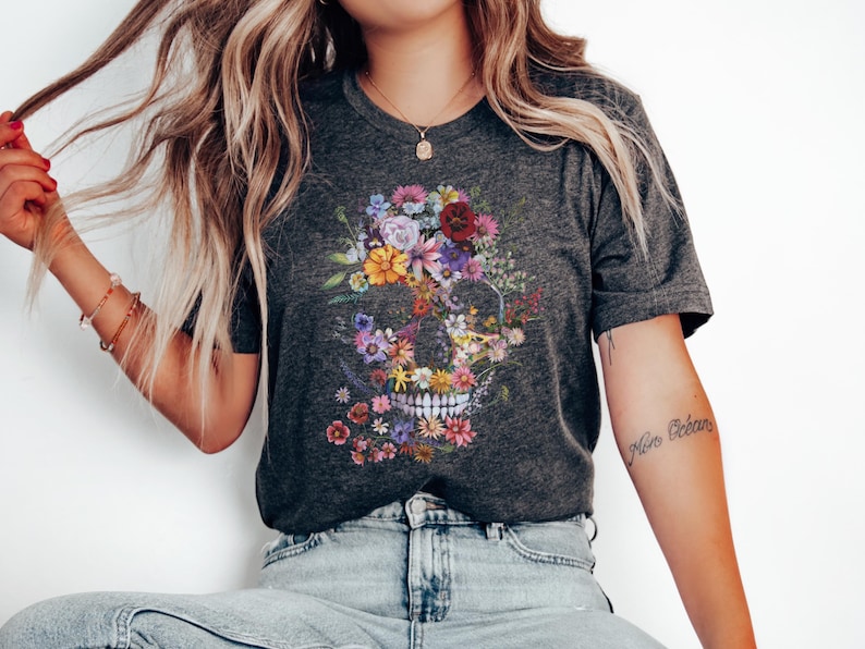 Bloom Skull Shirt, Halloween Shirt, Floral Skull Boho Graphic Tee, Womens Fall Shirt, Flower Skull Skeleton TShirt, Skeleton Blooms, Floral Skull Hoodie, Halloween Skull Sweatshirt, Flower Skull Tee, Halloween Gift, Gift for Mom, Dark Academia