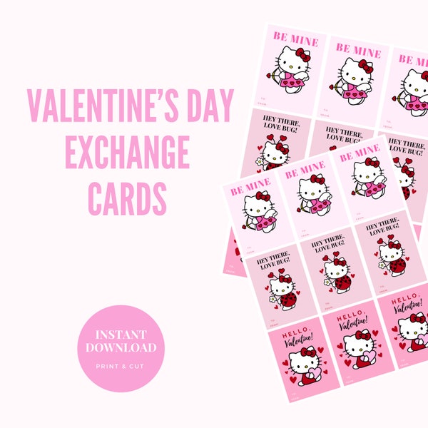 Kitty Valentine Exchange Card/ Happy Valentine’s Day Cards/ Hearts