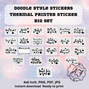 Big Set of Doodle Style Stickers with Hearts For Thermal Printers Small Business Stickers PNG JPG PSD