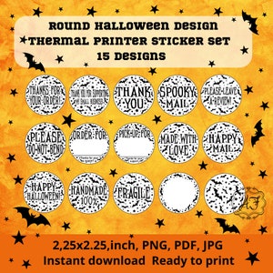 Round Halloween Design Thermal Printer Sticker Set 15, Shipping Stickers, Rollo Printer, Thermal Stickers, Stickers for Small Businesses