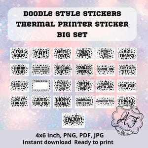 Big Bundle Set of Doodle Style Stickers for Thermo Printer Stickers Small Business Stickers PNG JPG PSD