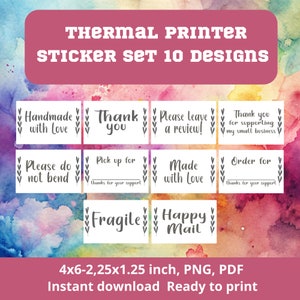 Design Thermal Label Printer Stickers, Set of 10, shipping stickers, roll printer, thermal stickers, small business stickers