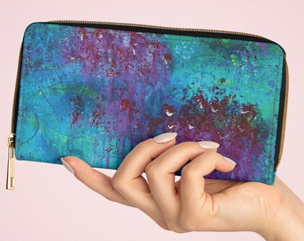 Cartera abstracta original. Carteras con motivos florales abstractos, carteras con obras de arte, accesorios florales, carteras coloridas, amantes de la moda, carteras azules.