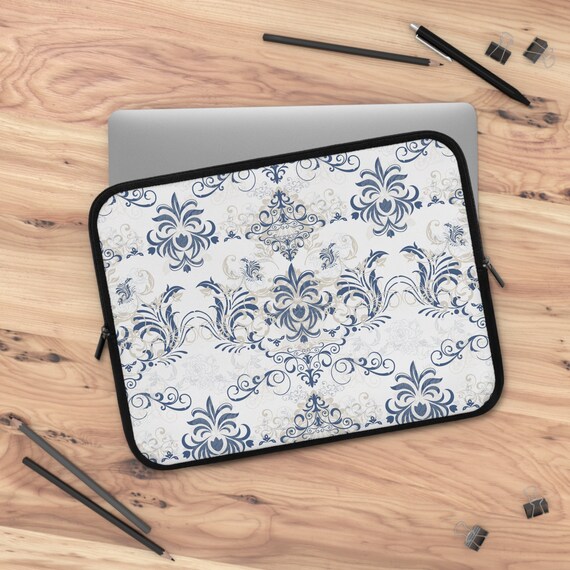 French Country Blue Floral Laptop Sleeve Shabby Chic Computer Carrying Case Floral Print Laptop Case Office Desk Accessories Laptop Bag Etsy