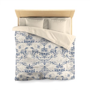 French Country Blue Floral Microfiber Duvet Cover, Floral Bedding, Cottage Core Bedding, French Home Decor, Floral Bedroom Decor, Comforters