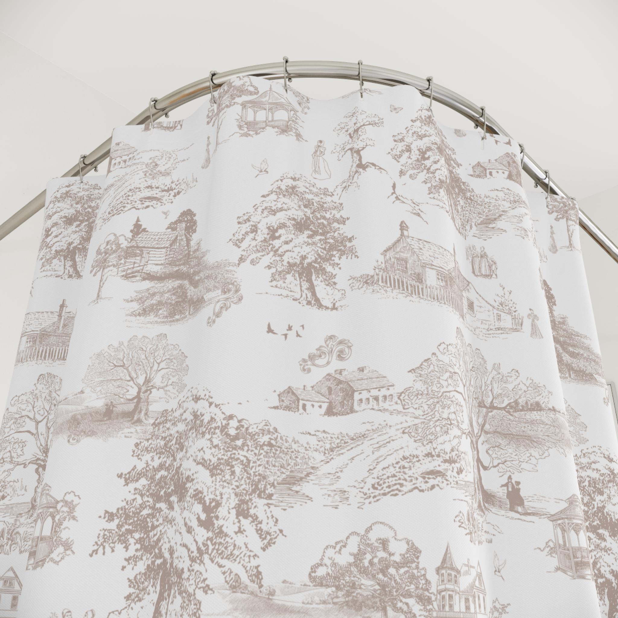 French Toile Shower Curtain, Mauve White Bathroom Decor, Elegant Fabric