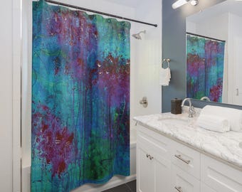 Rideau de douche art abstrait : décoration de salle de bain colorée