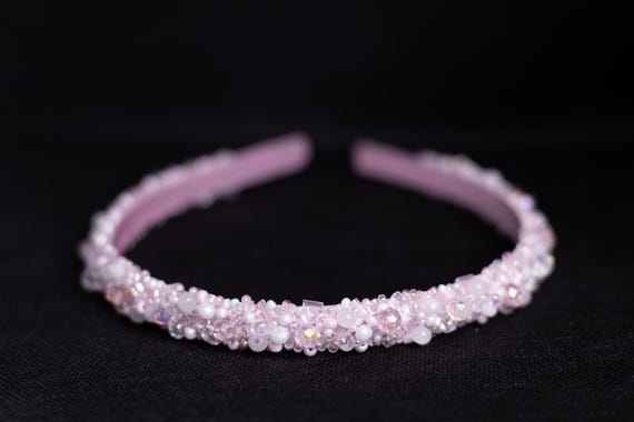 Elegant ! Patel Pink Headband. Narrow Knotted Linen Headband Pastel Pink With Dots. Hair  main image 4
