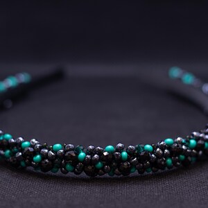 Handmade Black and Green Beaded Headband | Gothic Fashion Statement Accessory