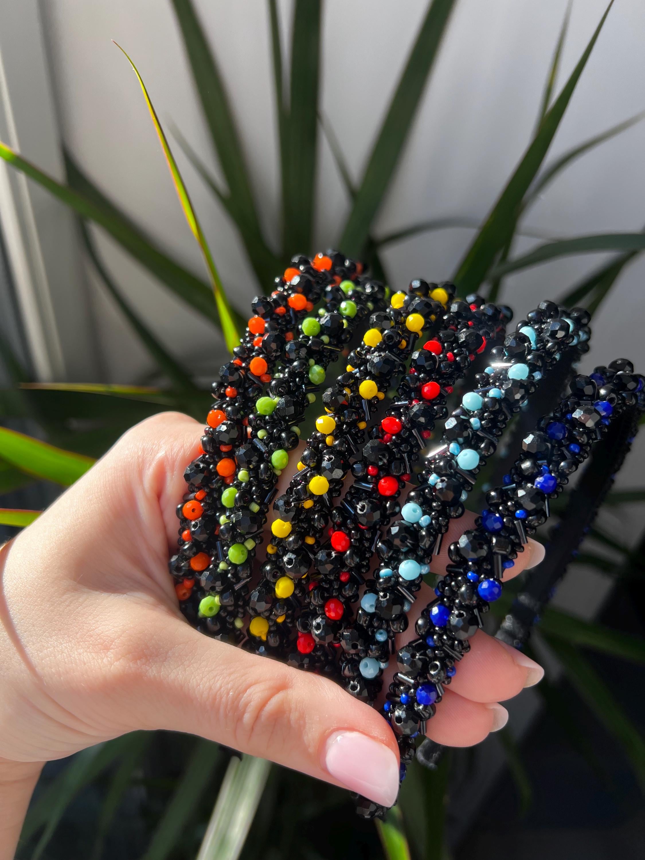 Black and Blue Beaded Headband | Elegant Handmade Hair 