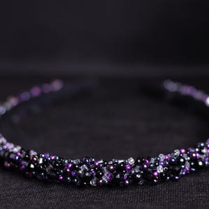 Diadema de cuentas negras y moradas: elegante tiara de cristal / tiara bordada de Halloween