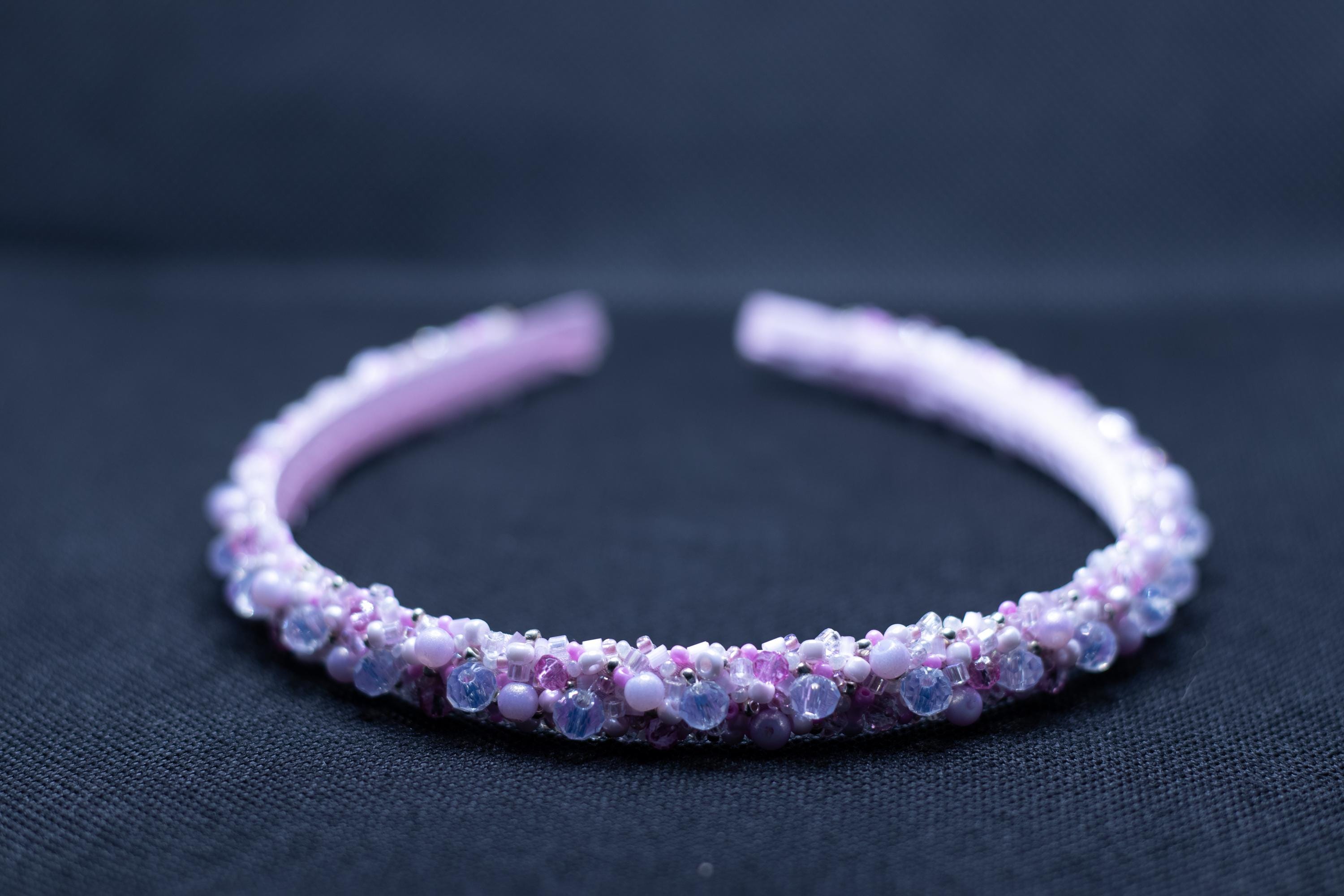 Handmade Beaded Headband: Lilac, Pink and Purple Crystal  display picture 2