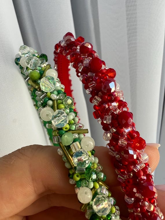 Elegant Green and Red Crystal Headband Amazon.com : Christmas Headband for Women Pearl Knotted  main image 4