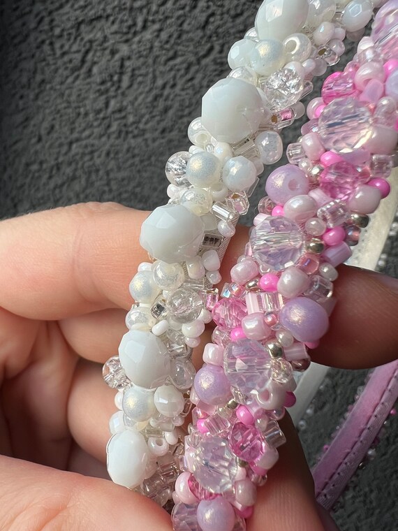 Handmade Beaded Headband: Lilac, Pink and Purple Crystal 