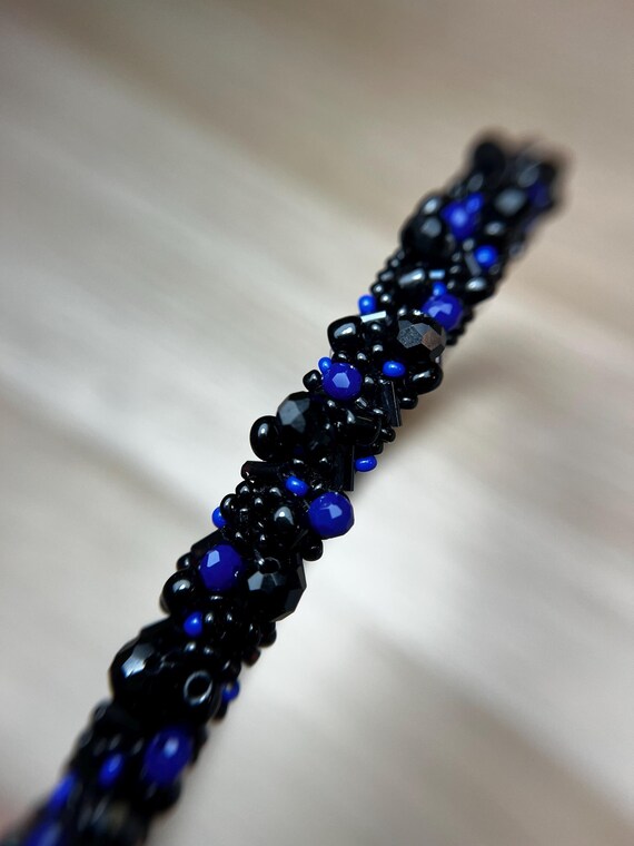 Black and Blue Beaded Headband | Elegant Handmade Hair  display picture 3
