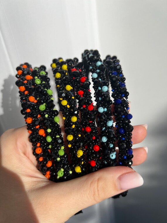 Black and Blue Beaded Headband | Elegant Handmade Hair  display picture 2