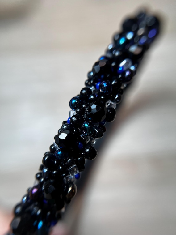 Handmade Black Beaded Headband: Embroidered Tiara | for Chic  display picture 3
