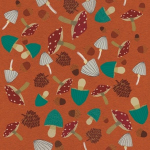Herfst print paddestoelen eikels kastanjes dennenappels planten natuur wenskaart enkel 13,5 x 13,5 cm voor op de seizoenstafel
