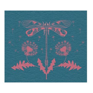 Libel waterjuffer paardenbloem bloem natuur wenskaart enkel 13,5 x 13,5 cm