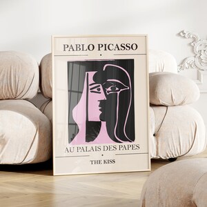 Impresión de beso de Picasso, Impresiones de artistas famosos, Pósteres en negro y rosa, Decoración de arte de pared y2k barata, Arte de declaración, Decoración de habitación estética para niñas