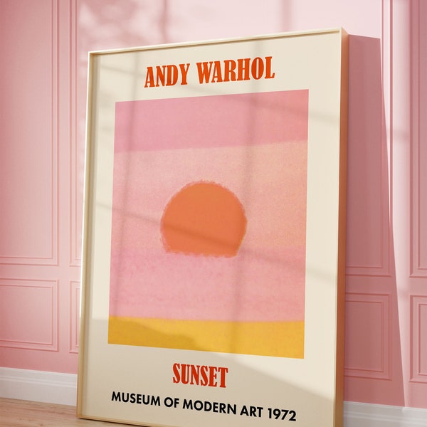 Andy Warhol sunset print, pink orange dorm decor, pink apartment decor, pop art wall art original, exhibition poster, beach lover gift