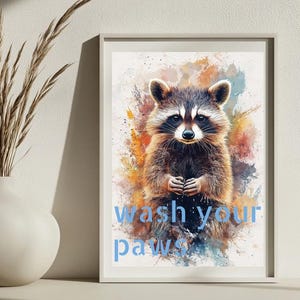 Poster for the bathroom raccoon art print guest toilet - wash your paws - funny poster for bathroom, guest bathroom, gift, raccoon
