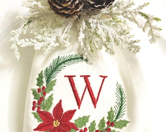 Embroidered poinsettia monogrammed napkin