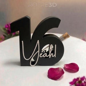 Geldgeschenk 16. Geburtstag | Zahl 16 mit Reagenzglas, Personalisierte Geschenkidee, 3D Druck Aufsteller, Jugendweihe Geschenk, Süße 16 Deko