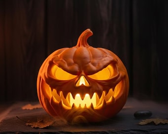 Citrouille maléfique imprimée en 3D à la main – Citrouille d'Halloween effrayante avec effet LED – Décoration d'horreur unique, bougie chauffe-plat