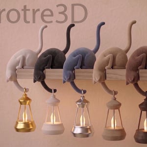 Cat with Lantern Shelf Decor – 3D Printed Cat Figurine with LED Tealight Bookshelf Decor Cat – Gift for Cat Lovers Night Light Edge