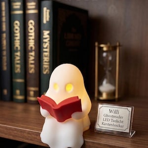 Veilleuse lumineuse fantôme « Willi », décoration LED imprimée en 3D pour étagères et rebords de fenêtre – veilleuse fantôme à lumière blanche chaude