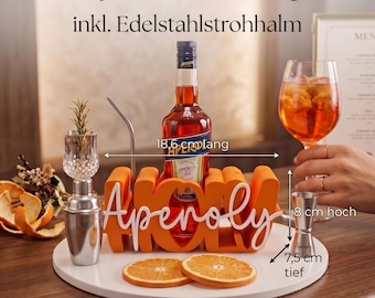 Aperol Geschenkset inkl. Edelstahl Strohhalm mit Topper + 2 Untersetzer, Holy Aperoly,  Geburtstag, Mitbringsel, Aperol Flaschenhalter